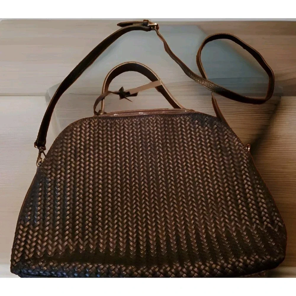 Giorgia Milani Black Woven Satchel purse‎ w/Crossbody & Handle